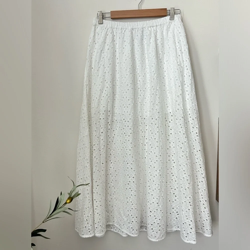 TANYA TAYLOR Sienna Eyelet Cotton Midi Skirt